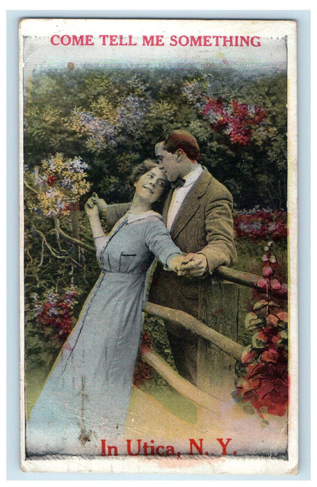 1920 Couple Scene Come Tell Me Something in Utica, New York NY Posted Postcard