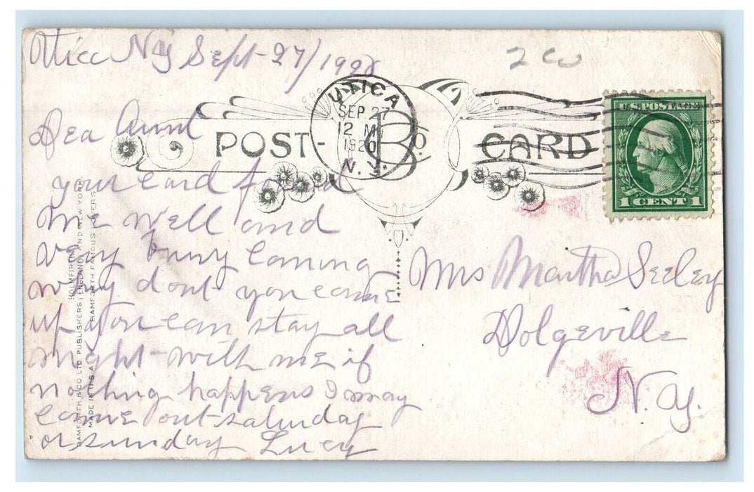 1920 Couple Scene Come Tell Me Something in Utica, New York NY Posted Postcard