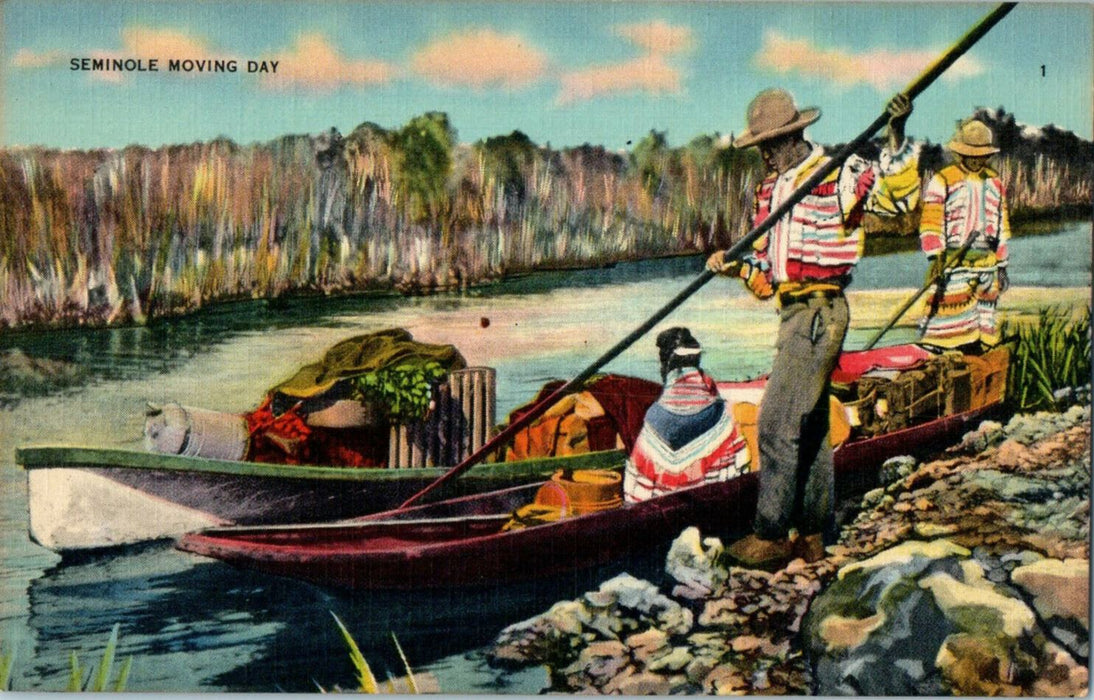 c1940s Seminole Indians Moving Day Everglades, Florida FL Unposted Postcard