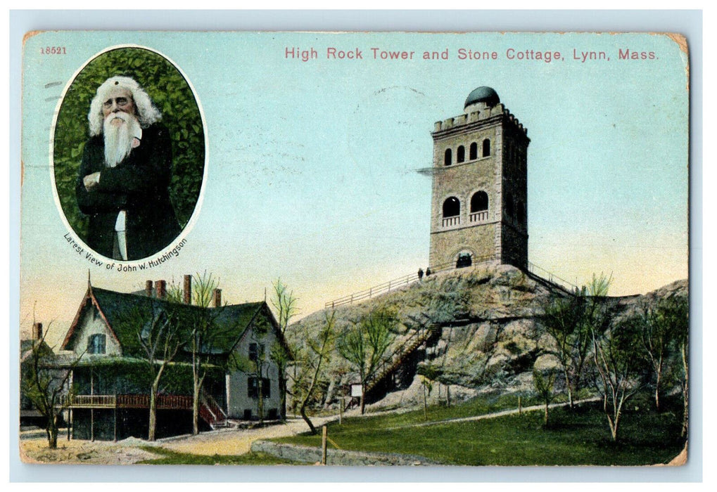 1909 High Rock Tower and Stone Cottage, Lynn Massachusetts MA Postcard