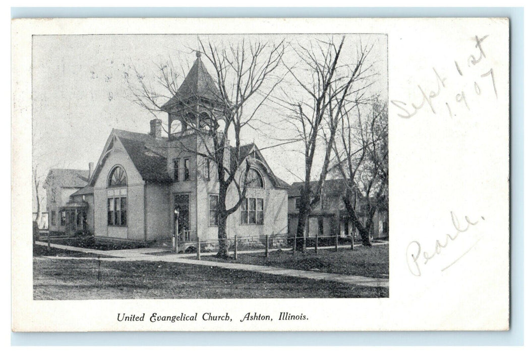 Evangelical Church Ashton Illinois 1907 Belvidere Vintage Antique Postcard
