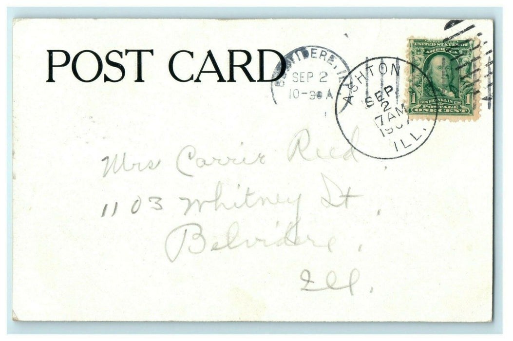 Evangelical Church Ashton Illinois 1907 Belvidere Vintage Antique Postcard