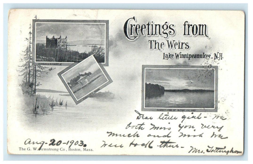 1908 Greetings From The Weirs Lake Winnipesaukee NH Multiview Postcard