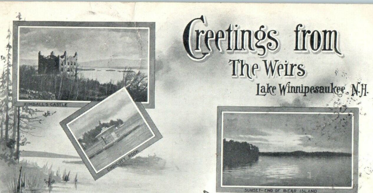 1908 Greetings From The Weirs Lake Winnipesaukee NH Multiview Postcard