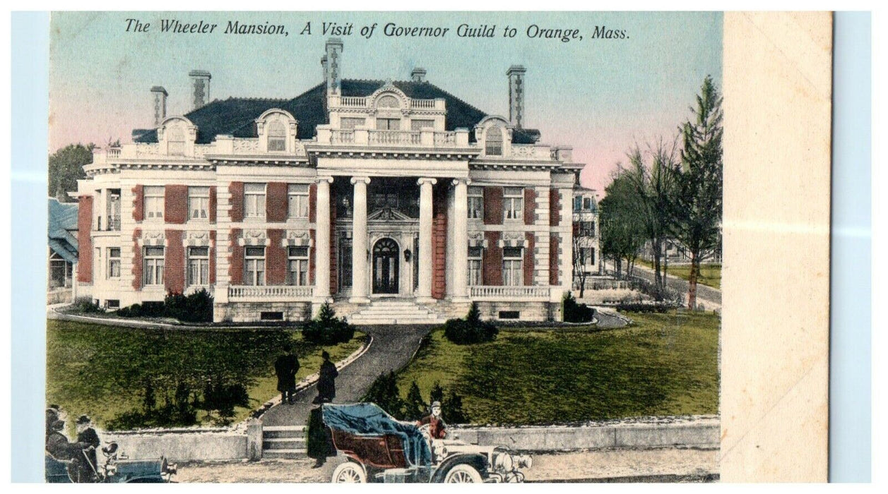 1910 Gov. Guild Visit to The Wheeler Mansion, Orange Massachusetts MA Postcard
