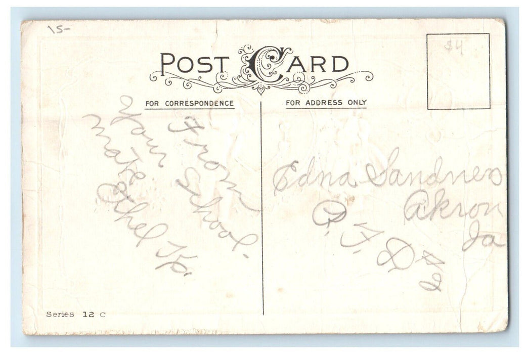 c1910's Valentine Greetings Dutch Girl Cupid Angel Hearts Flowers Postcard