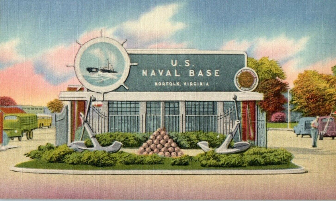 Norfolk Virginia VA, Main Gate To U.S Naval Base Front View Entrance Postcard