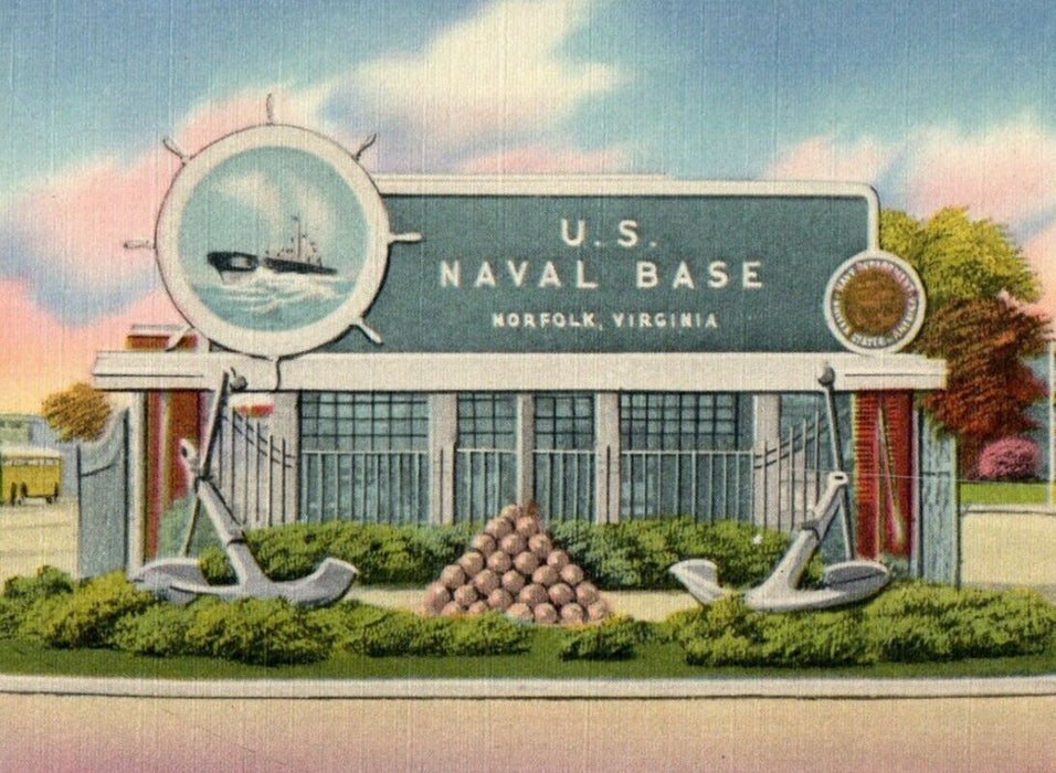 Norfolk Virginia VA, Main Gate To U.S Naval Base Front View Entrance Postcard