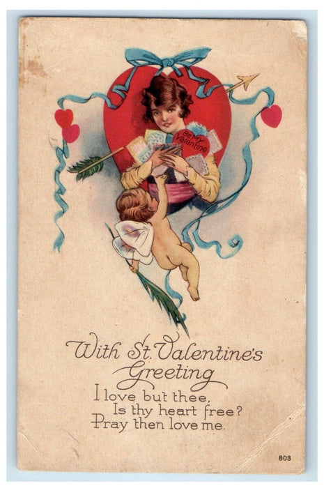 Valentine Greetings Cupid Angel Bare Butt Girl Heart Arrow Letter Postcard