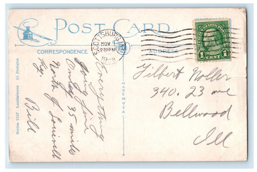 1928 Trees View, Greetings from Scottsburg Indiana IN Posted Vintage Postcard
