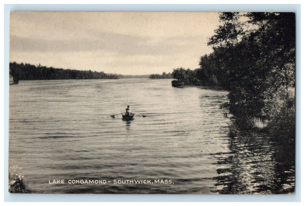 c1940s Row Boat, Congamond Lake Southwick Massachusetts MA Unposted Postcard