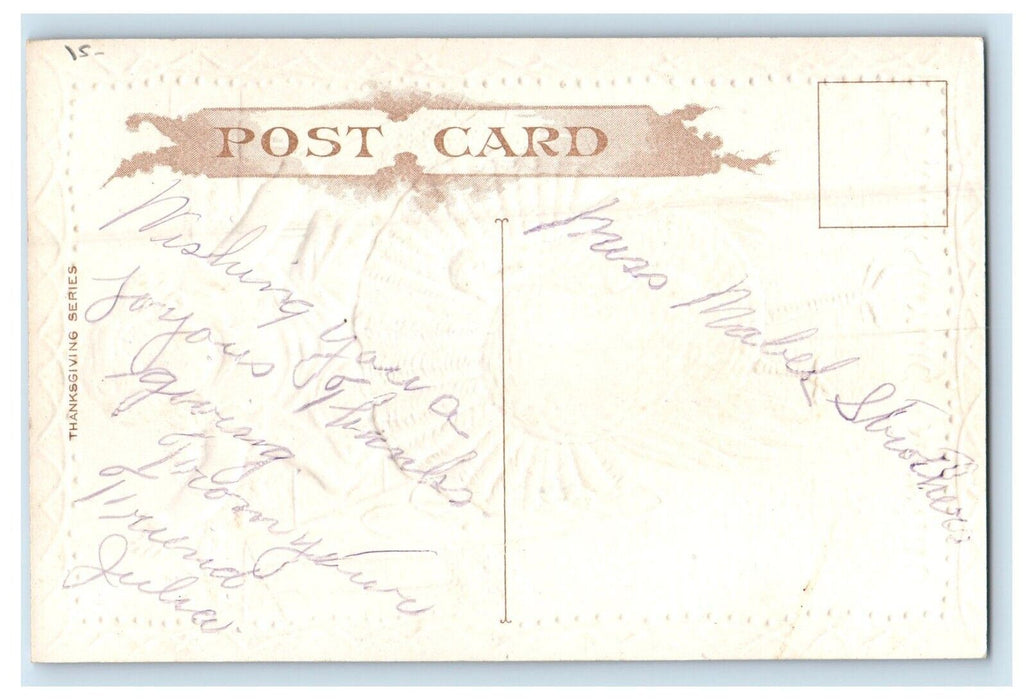 c1910's Thanksgiving Greeting Turkey Pulling Cart Girl Embossed Antique Postcard