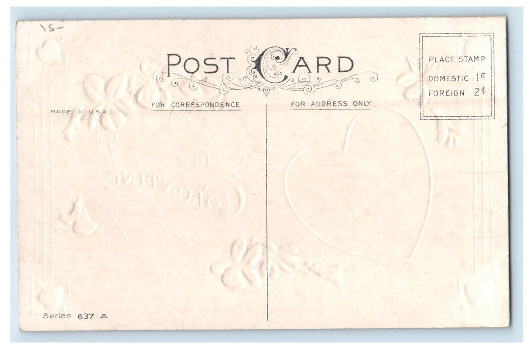 c1910's Valentine Pretty Girl Heart And Pansies Flowers Embossed Postcard