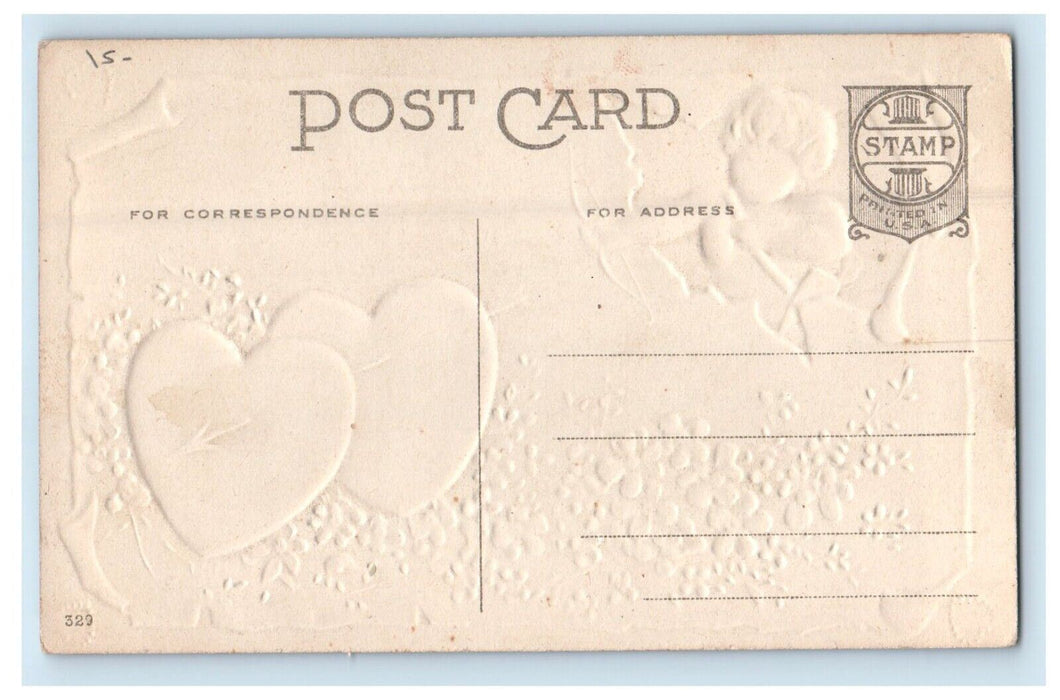 c1910's Valentine Cupid Angel Bow And Arrow Hearts Pansies Flowers Postcard