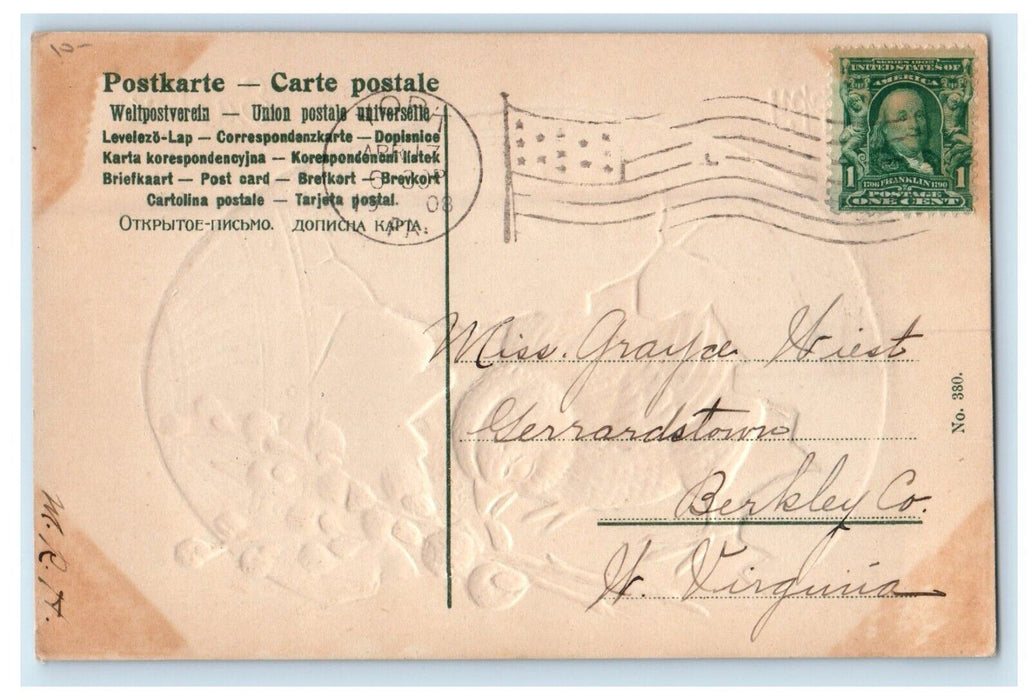 1908  Happy Easter Big Hatched Egg Chick  Embossed Posted Antique Postcard