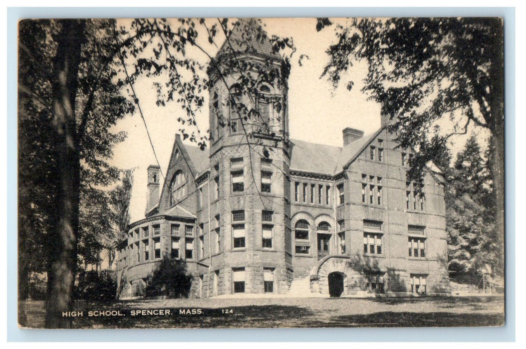 c1940s High School, Spencer Massachusetts MA Unposted Vintage Postcard