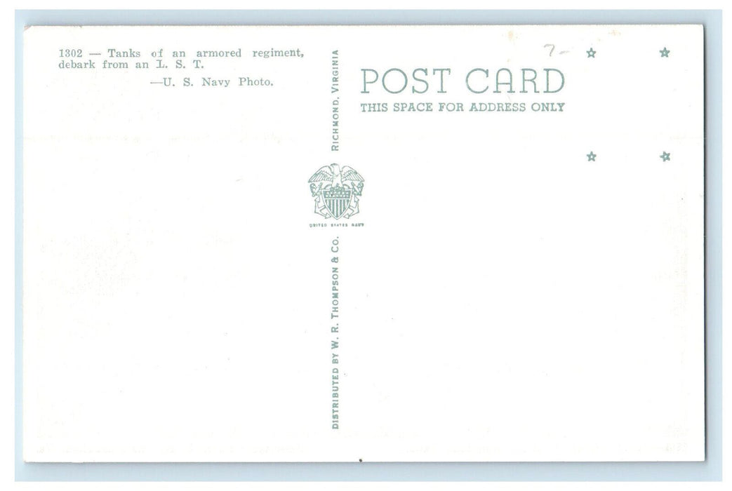 c1940s Tanks Debark from Landing Ship Tank Greetings from ATB Camp VA Postcard