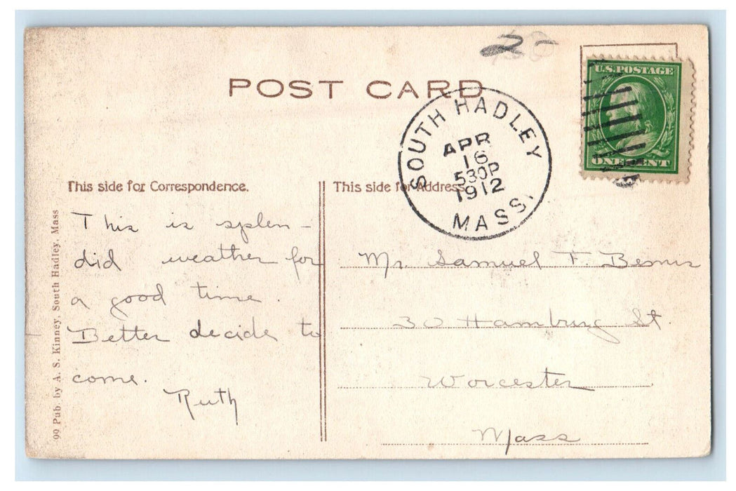 1912 Stone Arch, Mount Holyoke College So. Hadley Massachusetts MA Postcard