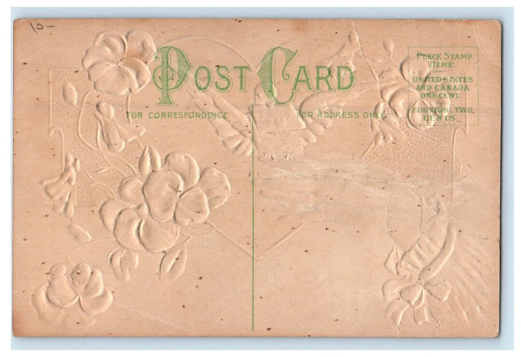 c1910's Valentine Big Heart Flowers Dove Bird Embossed Unposted Antique Postcard