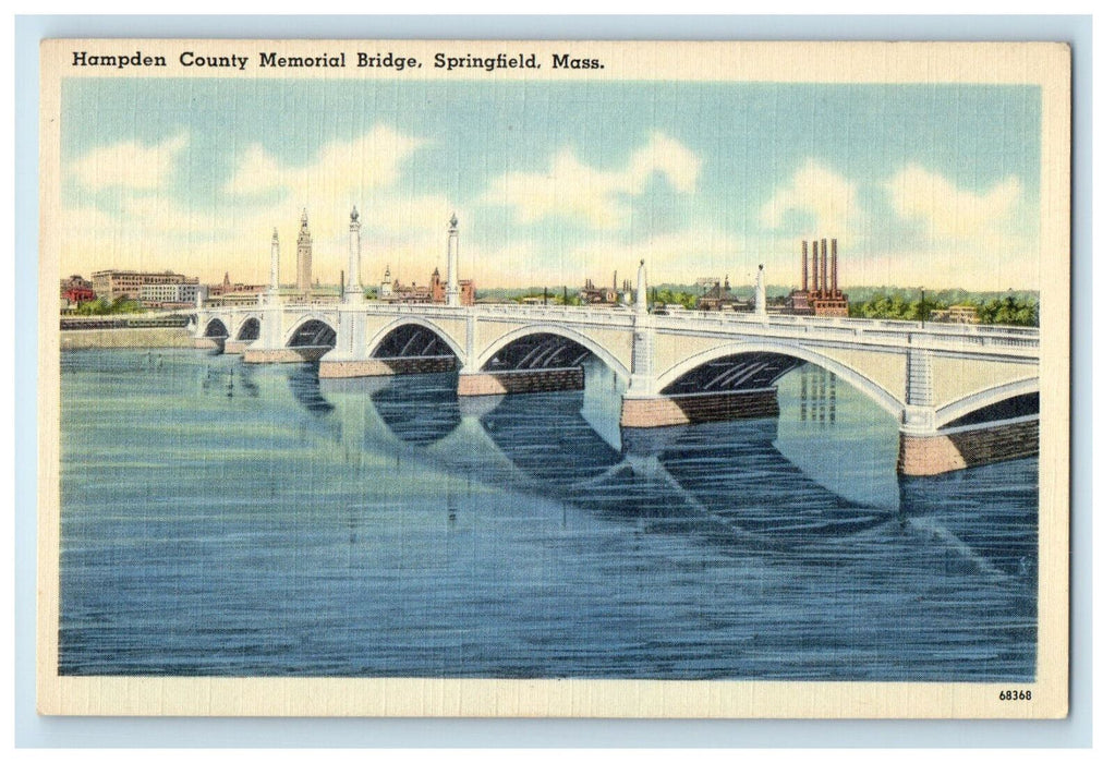 c1930s Hampden County Memorial Bridge, Springfield Massachusetts MA Postcard