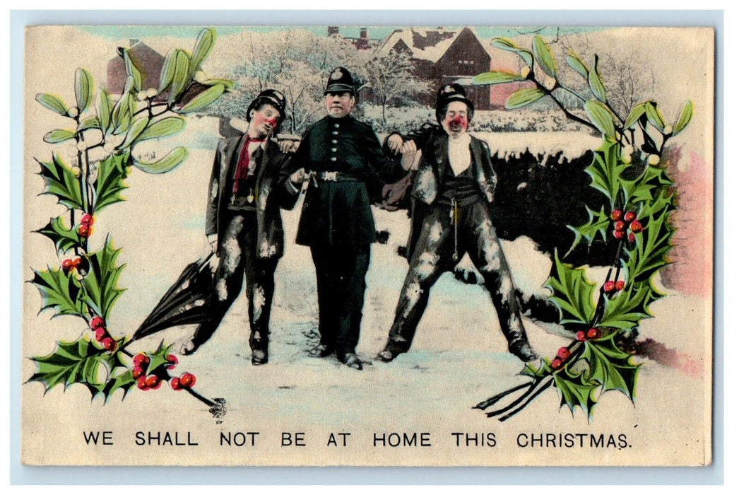 c1905 Christmas Drunks Police Holly Berries Winter Snow Bamforth Postcard
