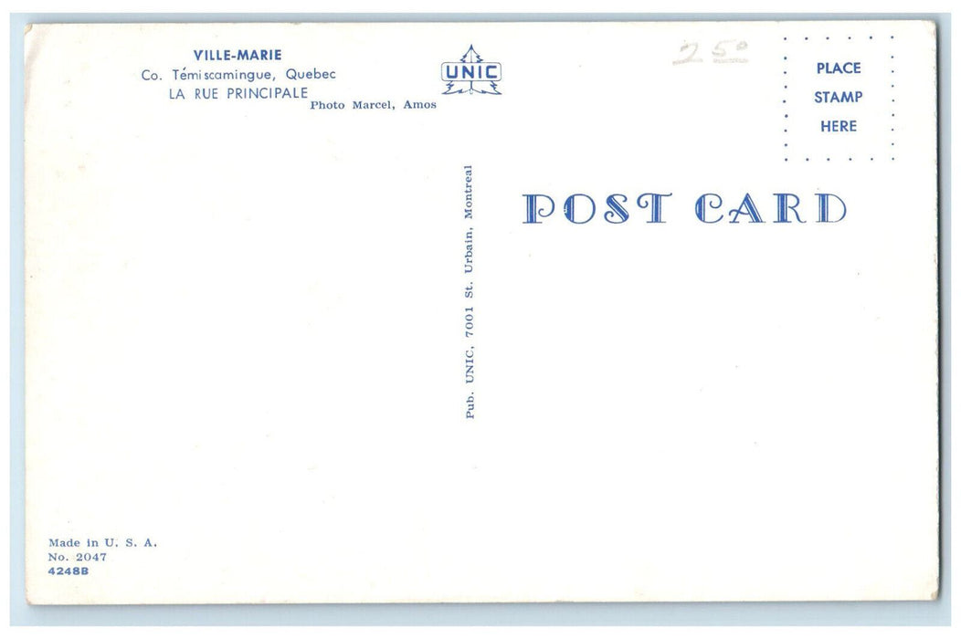 c1960's Ville-Marie La Rue Principale Co. Temiscamingue Quebec Canada Postcard