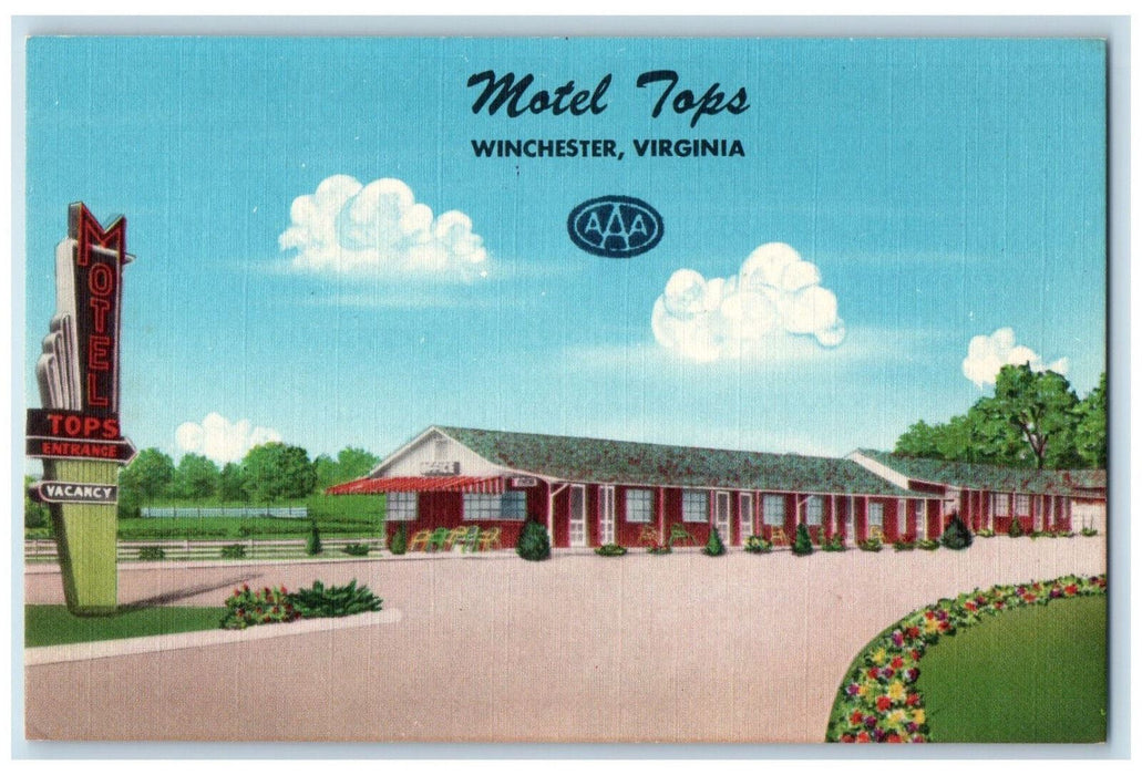 c1950's Motel Tops, Winchester Virginia VA Vintage Unposted Postcard