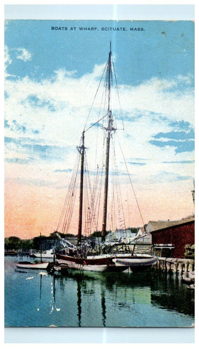 1915 Boats at Wharf, Scituate Massachusetts MA Antique Posted Postcard
