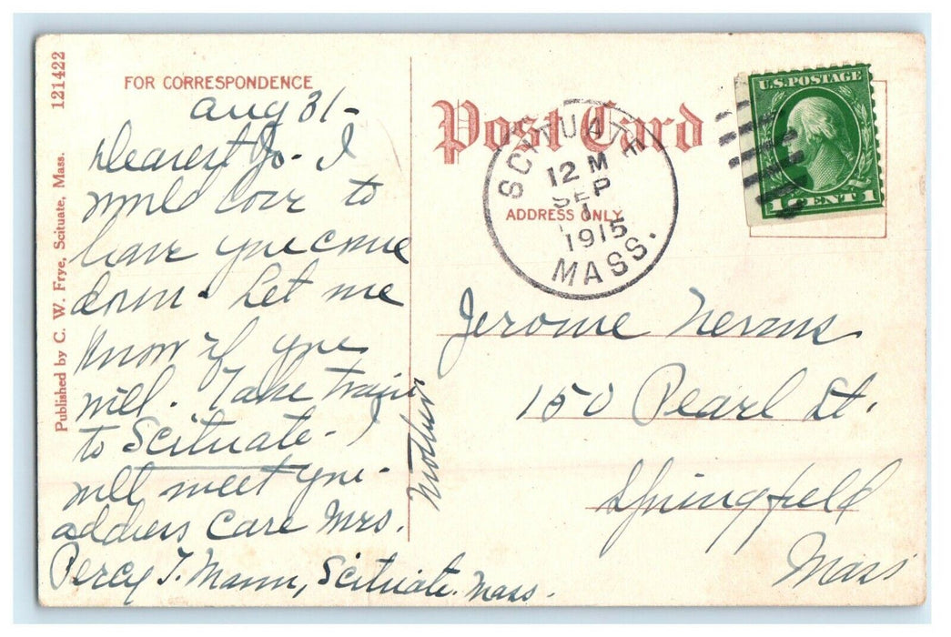 1915 Boats at Wharf, Scituate Massachusetts MA Antique Posted Postcard