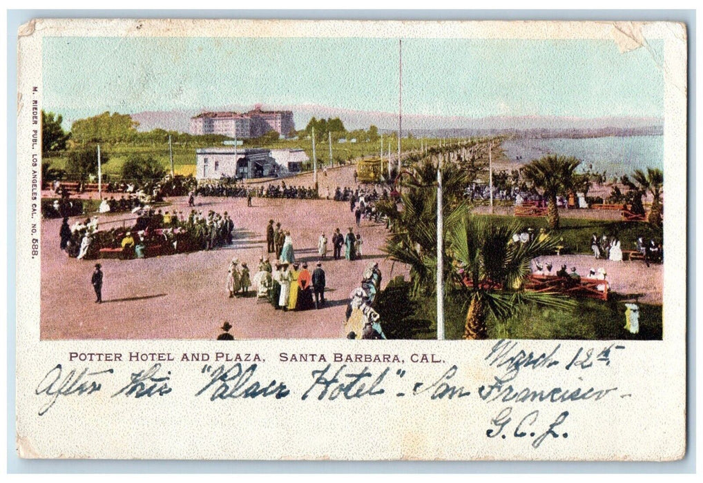 1903 View Of Potter Hotel And Plaza Santa Barbara California CA Antique Postcard