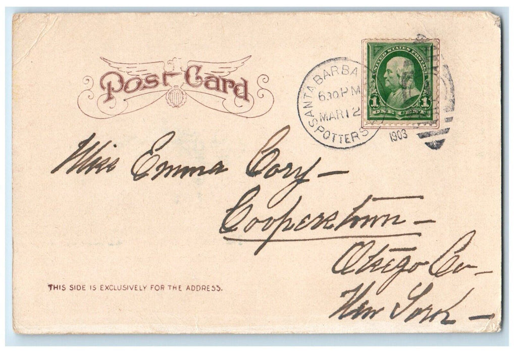 1903 View Of Potter Hotel And Plaza Santa Barbara California CA Antique Postcard