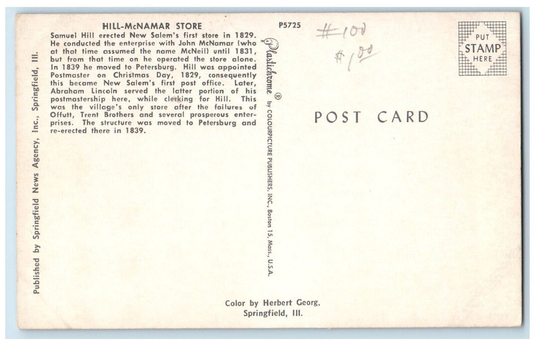 c1960s Hill-McNamar Wooden Store, New Salem Store Illinois IL Postcard