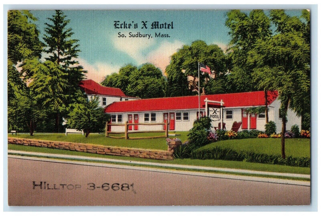 Erke's X Motel Scene Roadside South Sudbury Massachusetts MA Vintage Postcard