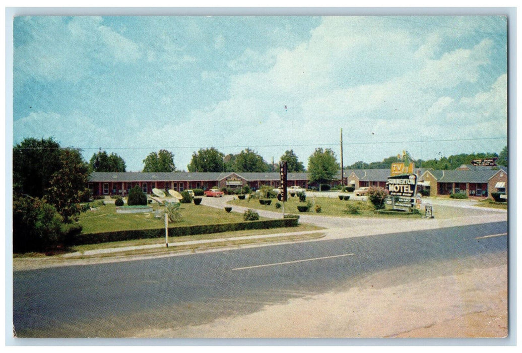 c1950's Umbrellas, Cars, Summerton Motel, Summerton South Carolina SC Postcard