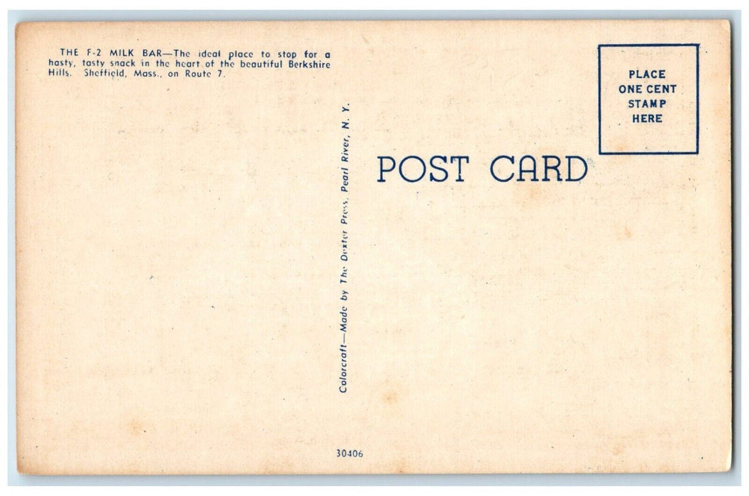 View Of F-2 Milk Bar Sheffield Massachusetts MA Unposted Vintage Postcard