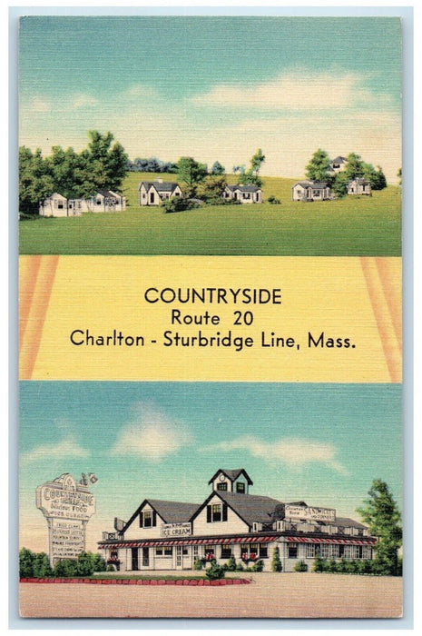 Countryside Charlton Sturbridge Line Massachusetts MA, Dual View Postcard