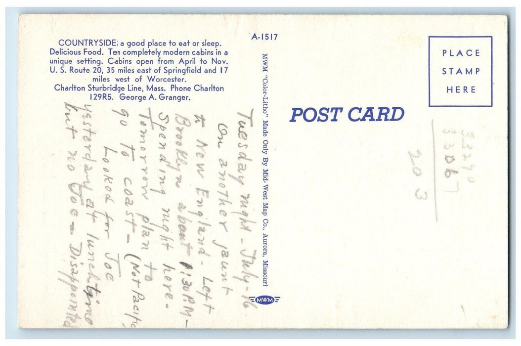 Countryside Charlton Sturbridge Line Massachusetts MA, Dual View Postcard