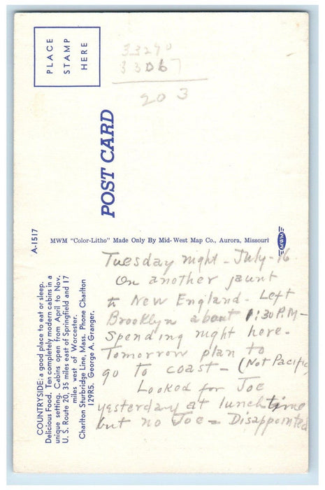 Countryside Charlton Sturbridge Line Massachusetts MA, Dual View Postcard