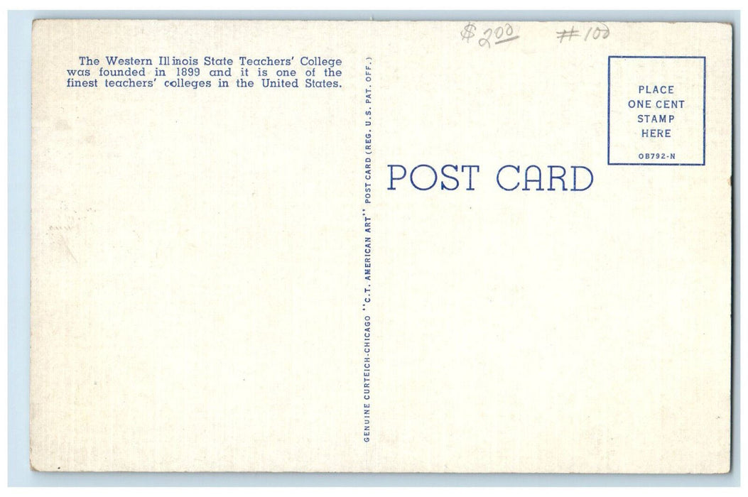 c1930s Arts Building, Western Illinois State Teachers College Macomb IL Postcard