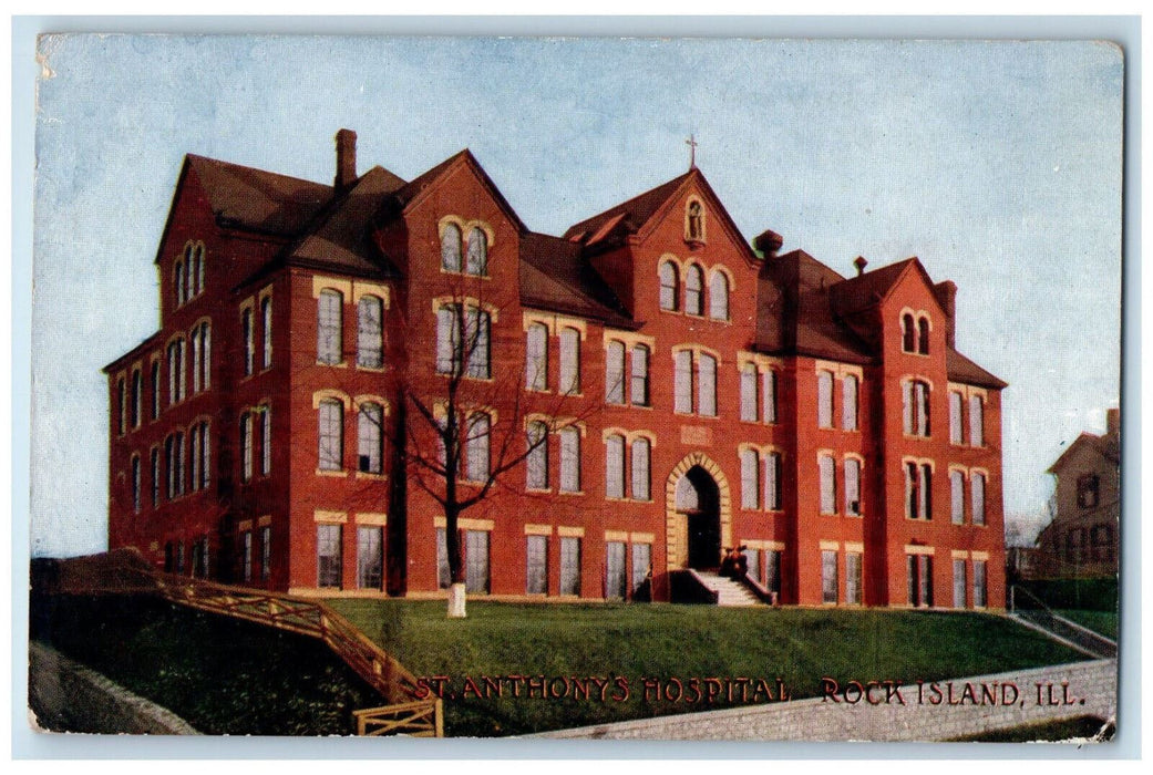 c1910 St. Anthony's Hospital Rock Island Illinois IL Antique Postcard