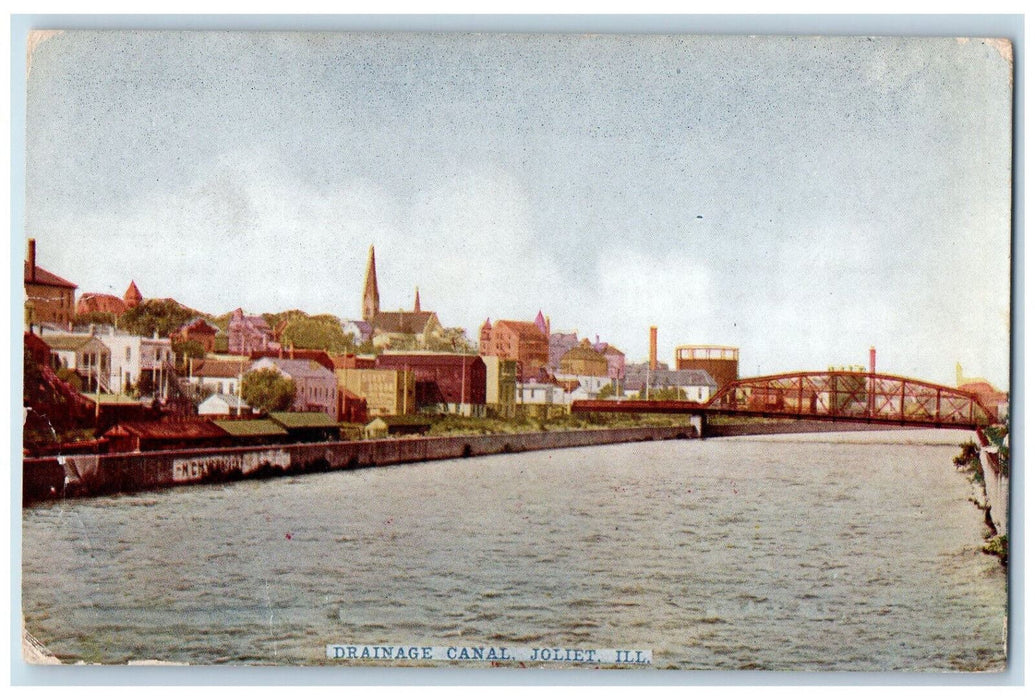 1910 Building View, Drainage Canal, Joliet Illinois IL Antique Posted Postcard