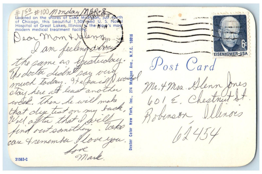 c1960s U.S. Naval Hospital, Lake Michigan, Great Lakes, Illinois IL Postcard