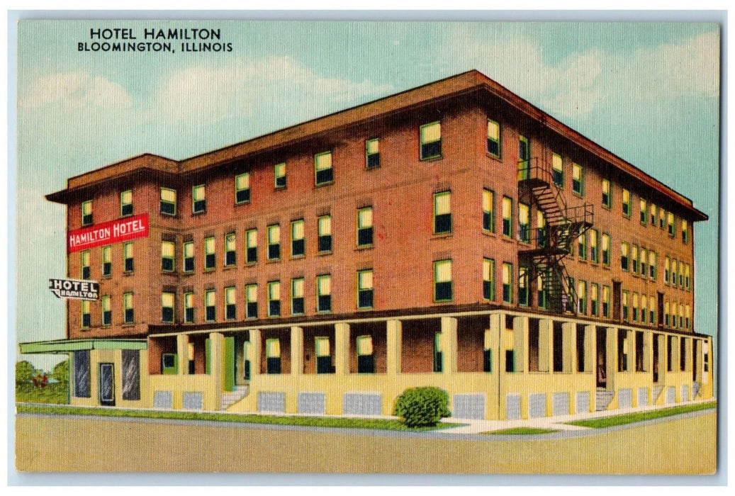 c1930s Hotel Hamilton, Your Home Away from Home Bloomington Illinois IL Postcard