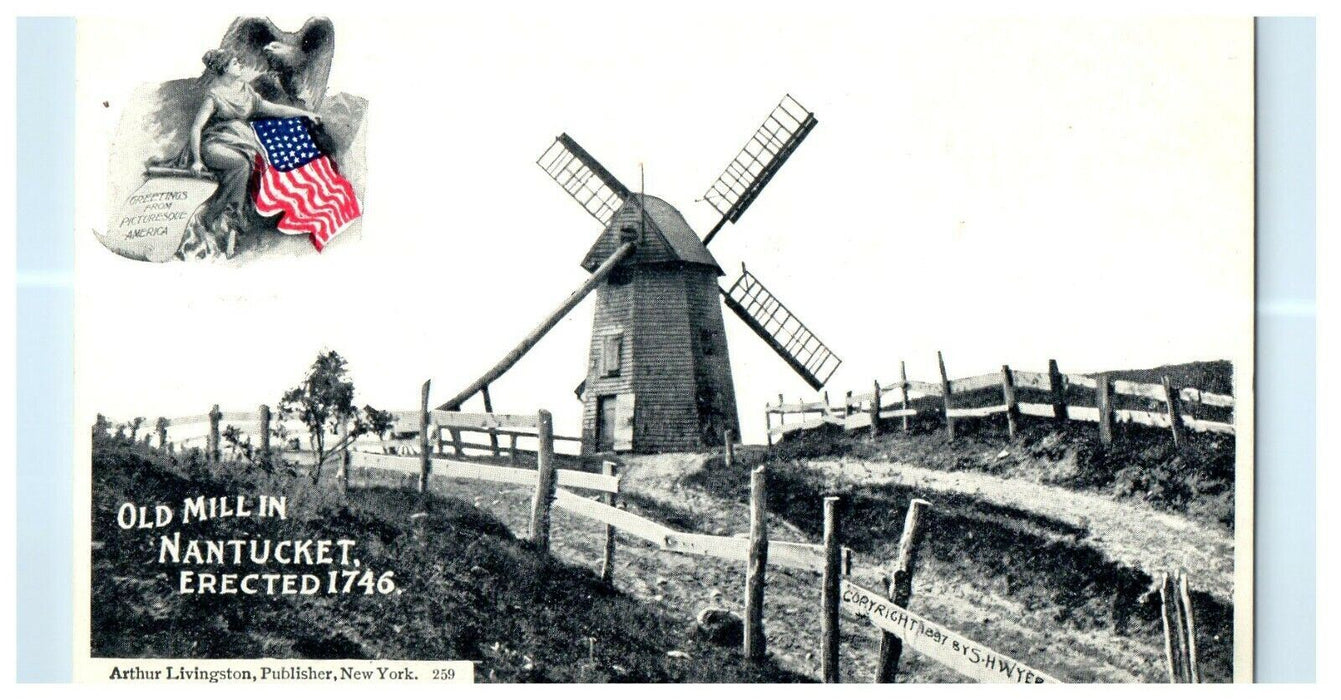 1901 Scene at Old Mill in Nantucket, Massachusetts MA Antique Postcard