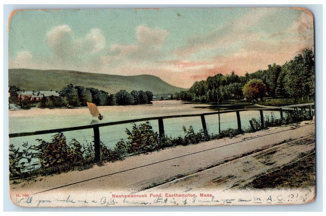 1908 View Of Nashawannuck Pond Easthampton Massachusetts MA Antique Postcard