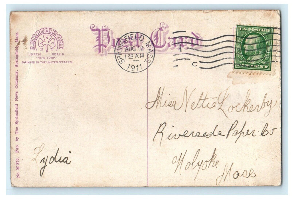 1911 Elm Street Looking East, Springfield, Massachusetts MA Posted Postcard