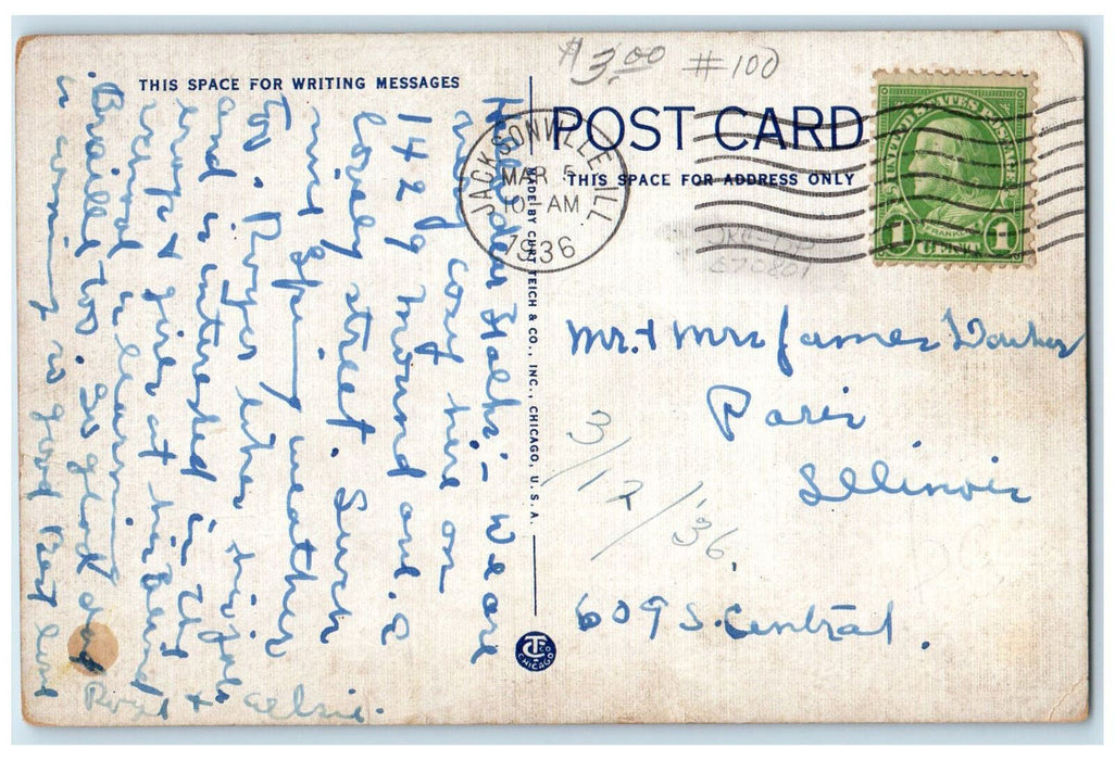 1936 Illinois Women's College Jacksonville Illinois IL Vintage Postcard