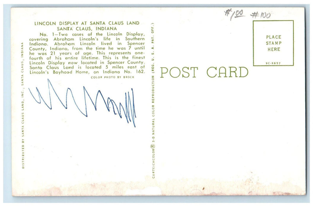 c1950s Lincoln Display at Santa Claus Land Santa Claus Indiana IN Postcard