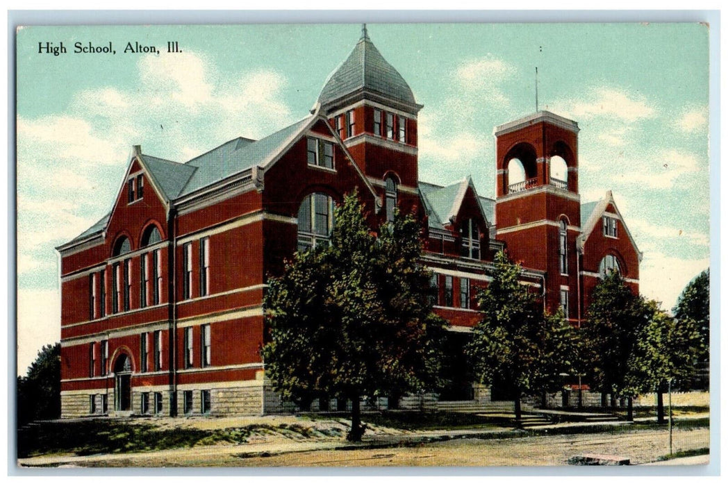 c1910s Road View, High School, Alton Illinois IL Unposted Antique Postcard