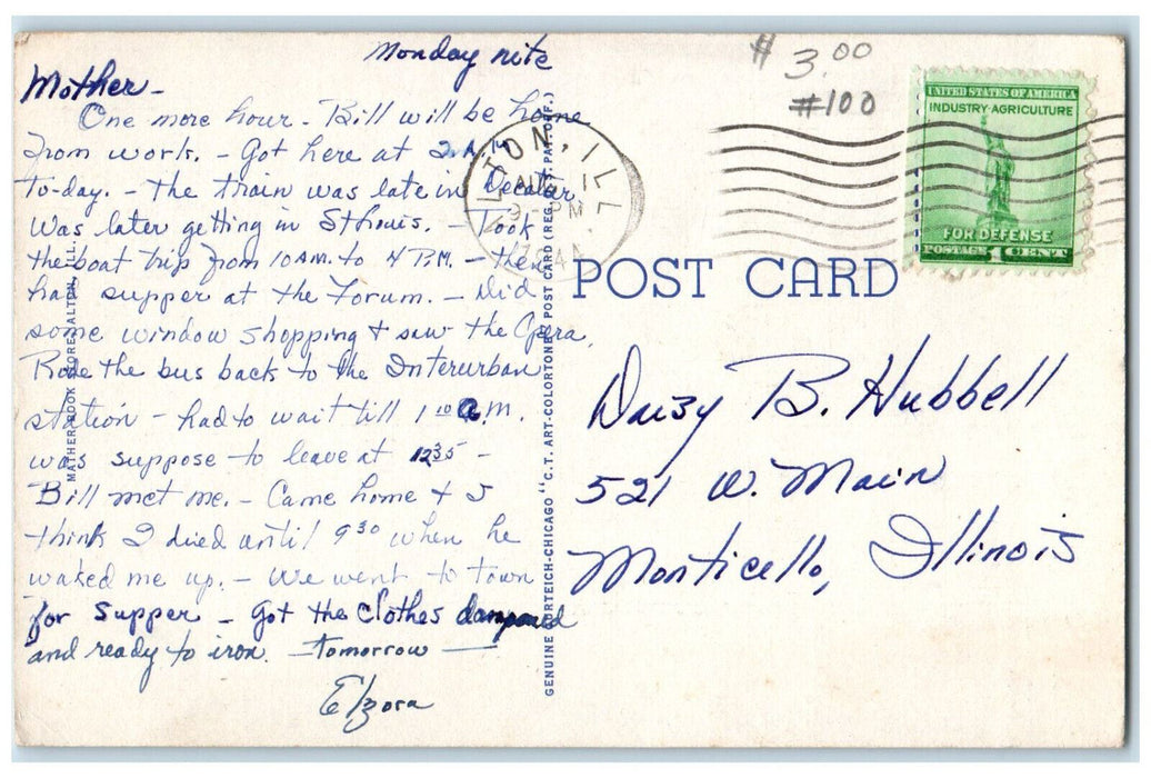 1944 Entrance to Alton Memorial Hospital, Alton Illinois IL Postcard